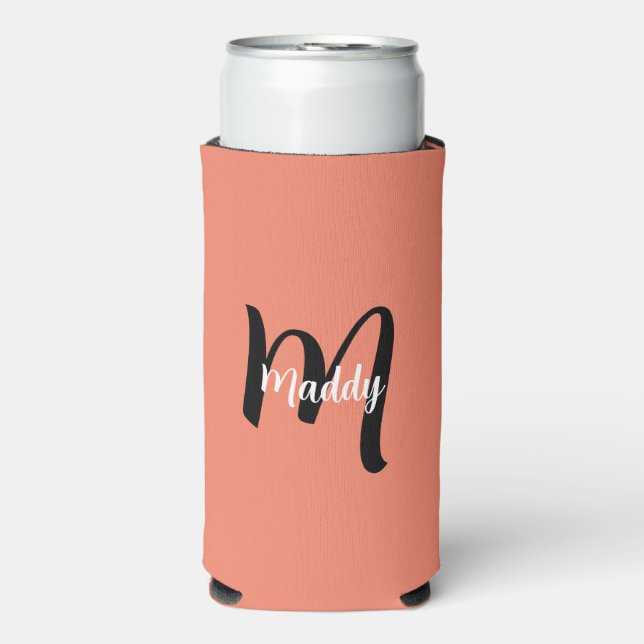 Minimal Modern Orange Monogram Name + Initial Selters Dosenkühler (Seltzer Vorderseite)