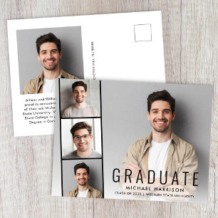 Minimal Modern Photo Strip Graduation Ankündigungspostkarte
