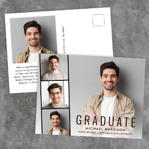 Minimal Modern Photo Strip Graduation Ankündigungspostkarte