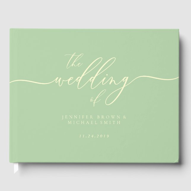 Minimal Modern Pistachio & Cream Wedding Guest Gästebuch (Vorderseite)
