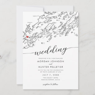 Minimal Modern Portland Maine Karte Hochzeit