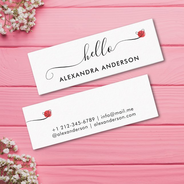 Minimal Modern Script Hallo Herz Mini Visitenkarte (Minimal Modern Script Hello Heart Mini Business Card)