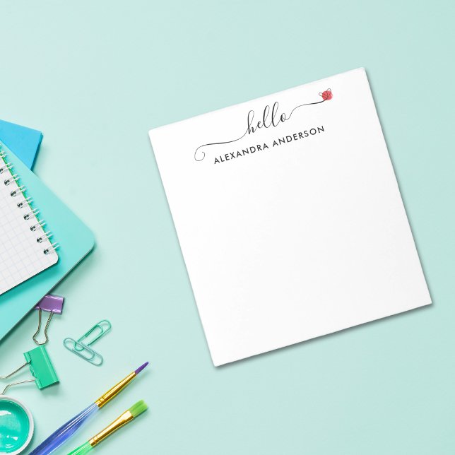 Minimal Modern Script Hallo Herz Notizblock (Minimal Modern Script Hello Heart Notepad)