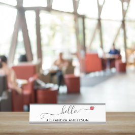 Minimal Modern Script Hallo Herz Schreibtischnamensplakette