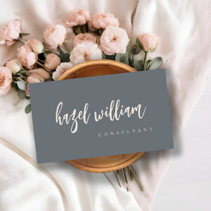 Minimal Modern Simple Blush Blue Gray Script Visitenkarte