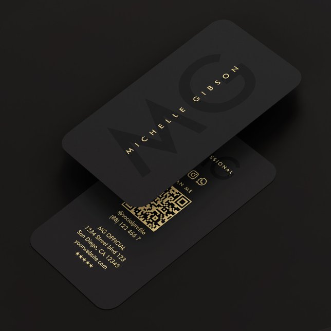Minimal Modern Simple Monogram Beruflich Black Visitenkarte (Minimal Modern Simple Monogram Professional Black Business Card
)