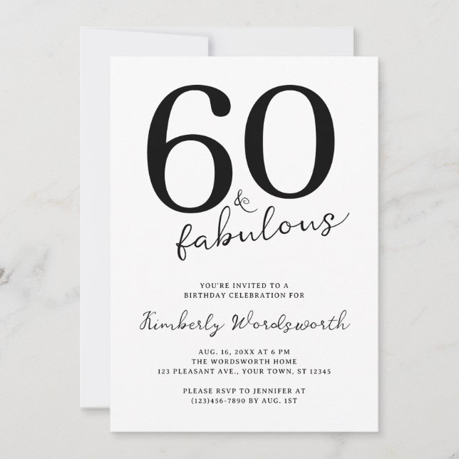 Minimal Modern Sixty and Fabulous 60th Birthday Einladung (Vorderseite)