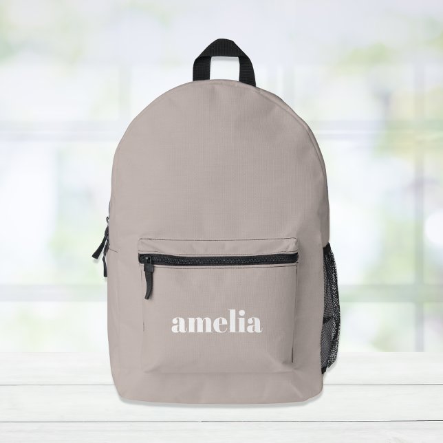 Minimal Modern Taupe Monogram Name Bedruckter Rucksack (Von Creator hochgeladen)