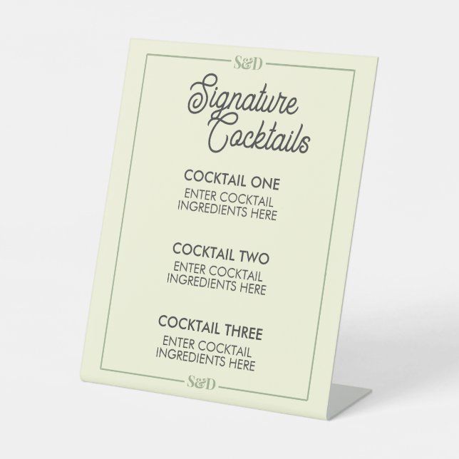 Minimal Modern Wedding Signature Cocktail Sign Sockelschild (Vorderseite)