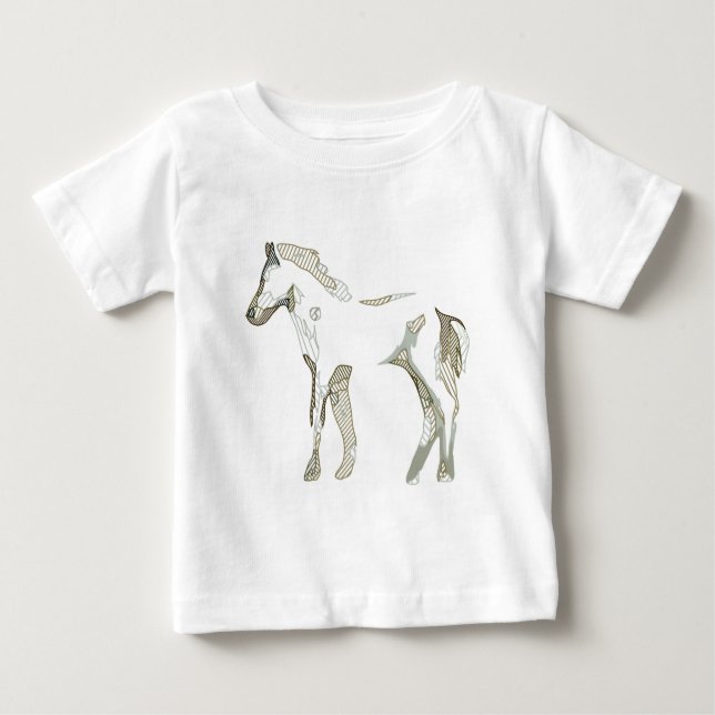 Minimal & modern Weißes Pferd Zeichnend Elegantes  Baby T-shirt (Vorderseite)