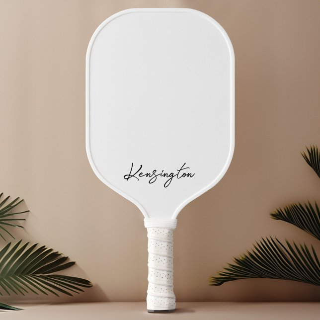 Minimal Modern White Stylish Script Individuelle N Pickleball Schläger (Minimal Modern White Stylish Script Custom Name Pickleball Paddle)