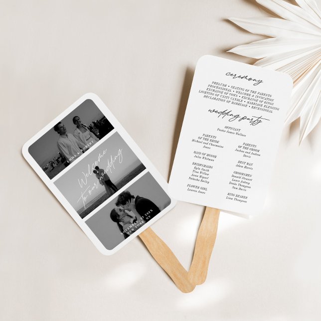 Minimal moderne 3-Foto-Hochzeitsprogramme Fächer (Minimal Modern 3 Photo Wedding Program Fans)