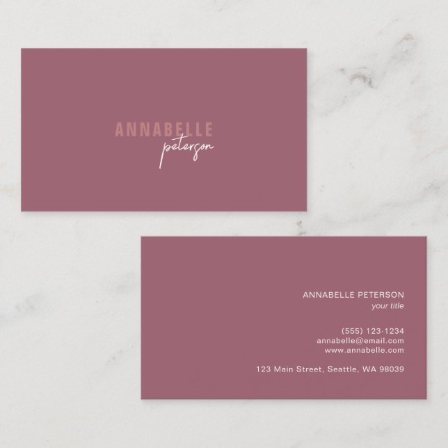 Minimal Moderne Berufliche Dusty Rose Einfach Visitenkarte (Vorne/Hinten)