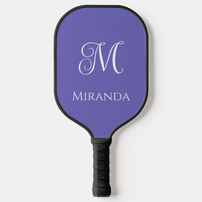Minimal moderne Bezeichnung & Monogramm in Lila La Pickleball Schläger (Vorderseite)
