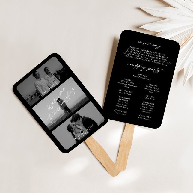 Minimal moderne Black 3 Foto Hochzeitsprogramme Fa Fächer (Minimal Modern Black 3 Photo Wedding Program Fans)