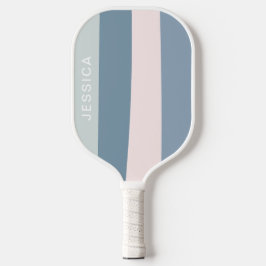 Minimal moderne, blaurosa Retro Streifen Pickleball Schläger