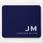 Minimal moderne Blockmonogramm Navy Blue Mousepad<br><div class="desc">Ein minimalistisches Monogramm-Design mit großen typografischen Initialen in einer klassischen Blocktypografie mit Ihrem Namen unten. Dieses berufliche Mousepad eignet sich hervorragend für Zuhause,  Büro oder personalisierte Geschenke.</div>
