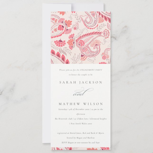 Minimal Moderne Blush Paisley Typografie Verlobung Einladung (Vorderseite)