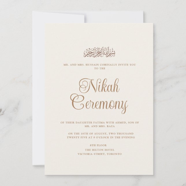 Minimal moderne Cream Script Nikah Muslim Hochzeit Einladung (Vorderseite)