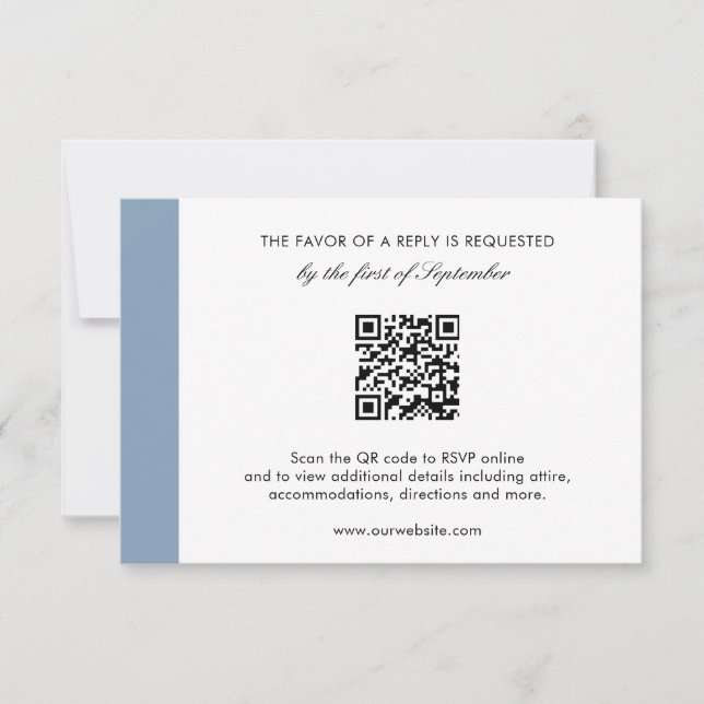 Minimal moderne Elegant Dusty Blue QR Code Hochzei RSVP Karte (Vorderseite)