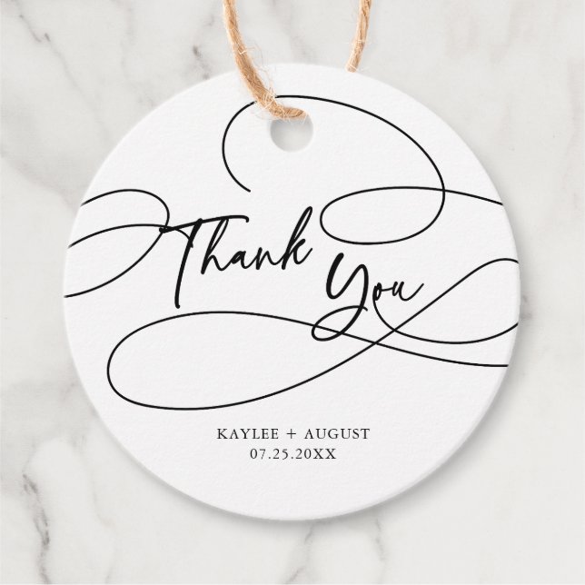 Minimal moderne Extravagante Schrift "Danke" Hochz Geschenkanhänger (Vorderseite)