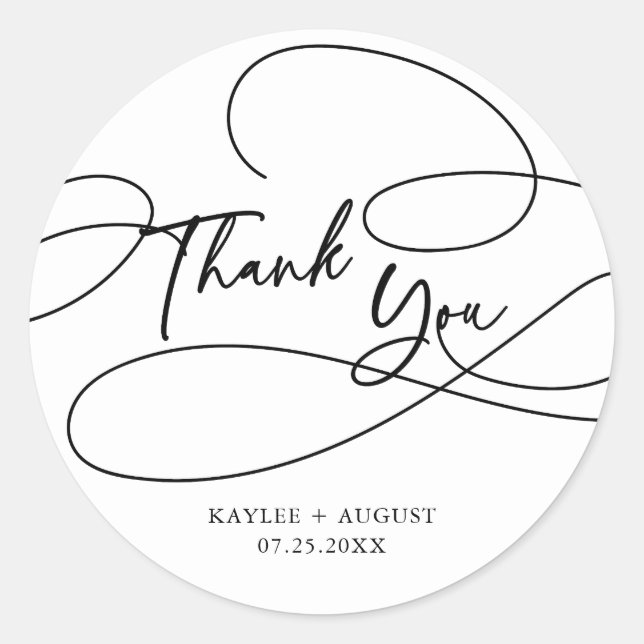 Minimal moderne Extravagante Schrift "Danke" Hochz Runder Aufkleber (Vorderseite)