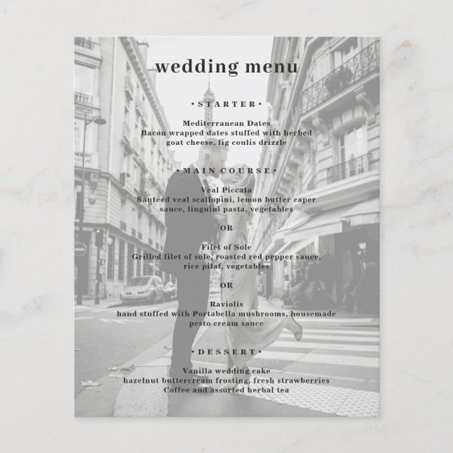 Minimal moderne Foto Budget Hochzeitsmenü Flyer (Vorne)