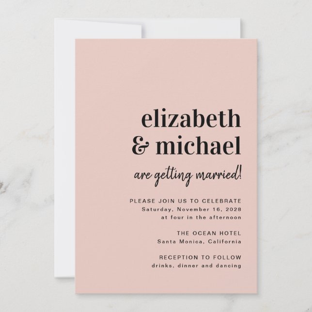 Minimal moderne Foto QR Code Blush Wedding Einladung (Vorderseite)