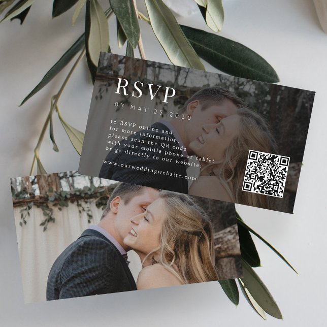 Minimal moderne Foto QR Code Hochzeit RSVP Begleitkarte (Von Creator hochgeladen)