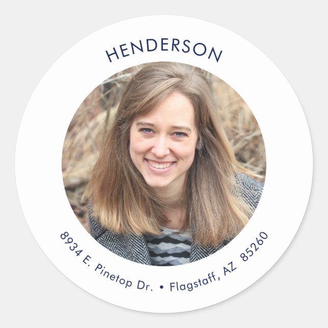 Minimal Moderne Foto Rücksendeadresse Runder Aufkleber (Vorderseite)