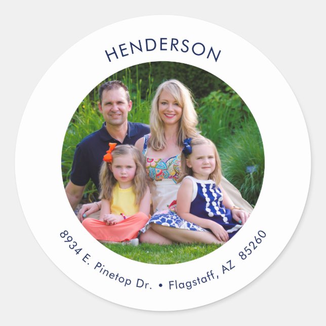 Minimal Moderne Foto Rücksendeadresse Runder Aufkleber (Vorderseite)