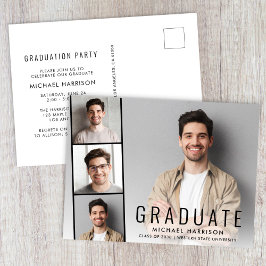 Minimal Moderne Foto Strip Graduation Party Einladungspostkarte