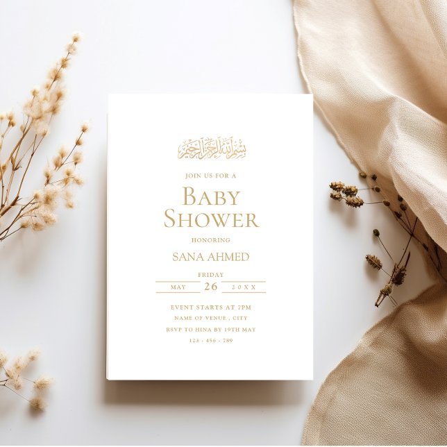 Minimal moderne Gold Script muslimische Babydusche Einladung (Von Creator hochgeladen)