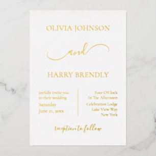 Minimal moderne Hochzeit Real Gold Foil Einladung