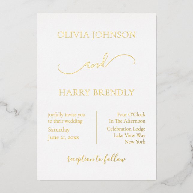 Minimal moderne Hochzeit Real Gold Foil Einladung (Vorderseite)