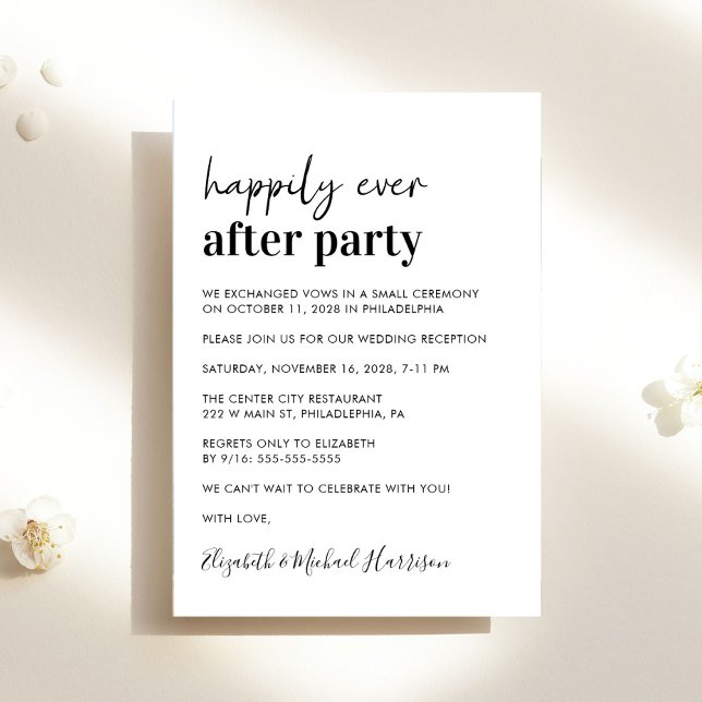 Minimal moderne Hochzeitsempfehlung Einladung (An chic Happily Ever After Party invitation for your wedding celebration)