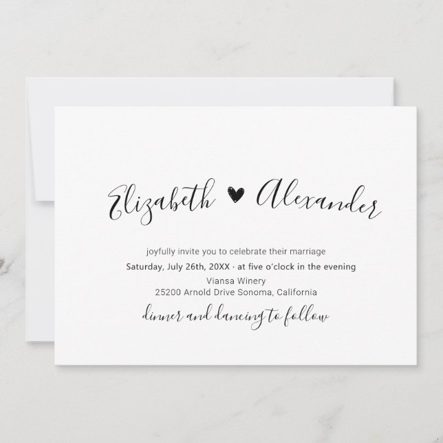 Minimal moderne Kalligrafie Script Heart Wedding Einladung (Vorderseite)