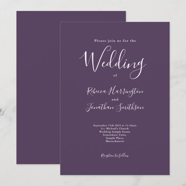 Minimal moderne Lila Hochzeit Einladung (Vorne/Hinten)