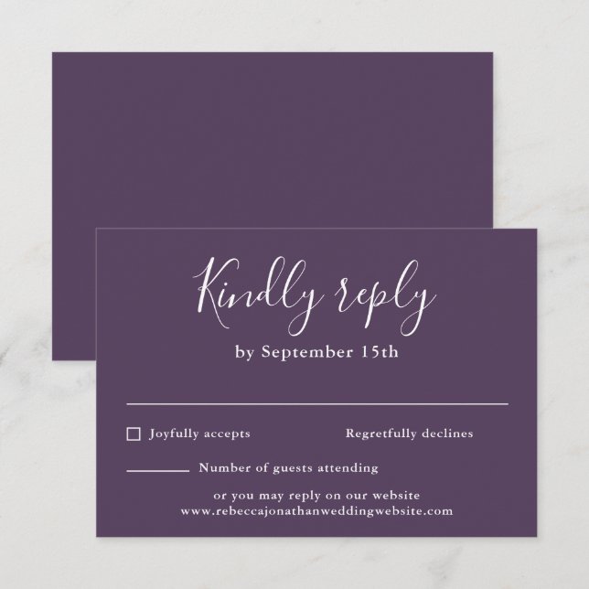 Minimal moderne Lila Script-Wedding RSVP-Karte RSVP Karte (Vorne/Hinten)