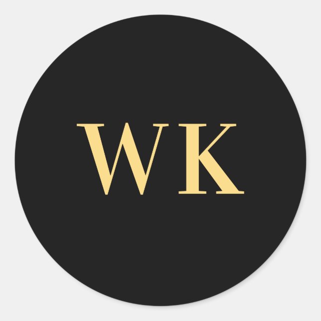 Minimal moderne Monogram-Initials Schwarzes Gold Runder Aufkleber (Vorderseite)