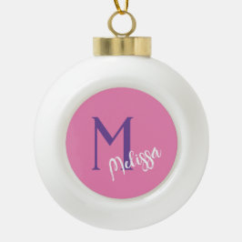 Minimal Moderne Monogram Weihnachtsschmuck - Rosa Keramik Kugel-Ornament