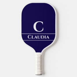 Minimal moderne Monogramm und Name in Navy Blue Pickleball Schläger