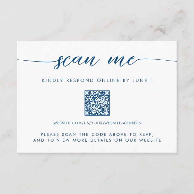 Minimal moderne Navy Blue Scan Me QR UAWG Begleitkarte (Vorderseite)