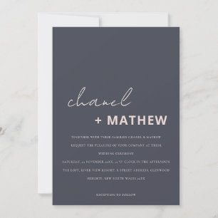 Minimal moderne Navy Blush Black Script Hochzeit Einladung