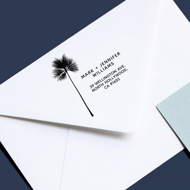 Minimal moderne Palm Tree 2 Namen Rücksendeadresse Permastempel (Modern tropical palm tree married couple return address stamp)