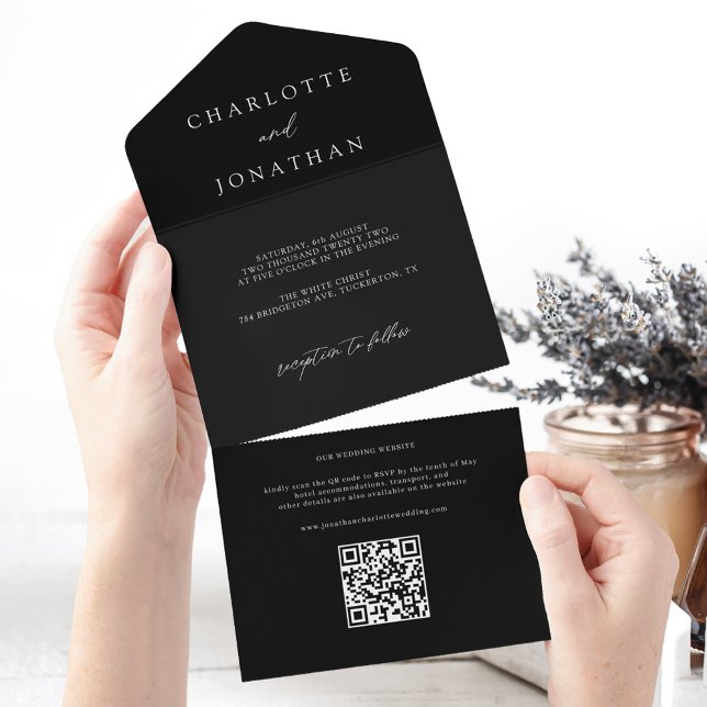 Minimal moderne QR Code Black Wedding All In One Einladung (Von Creator hochgeladen)