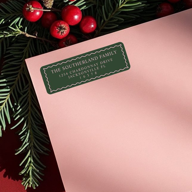 Minimal moderne Retro-Green & Pink-Wavy-Line-Famil (Minimal Modern Retro Green & Pink Wavy Line Family Label)