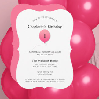 Minimal moderne rosa Ballon beliebig Zahl Geburtst Einladung