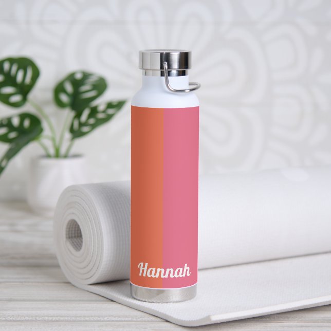Minimal moderne rosa Orangenstreifen Personalisier Trinkflasche (Yoga)
