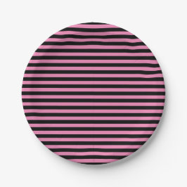 Minimal moderne rosa und schwarz gestreifte Papier Pappteller